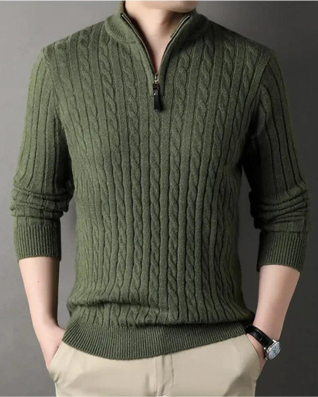 New Men's Solid Color Half Zipper Thick Sweater