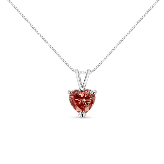 IGI Certified 14K White Gold Martini Set 1.00 Cttw Lab Grown Pink Heart Diamond Solitaire 18" Pendant Necklace (Pink Color, SI2 Clarity)