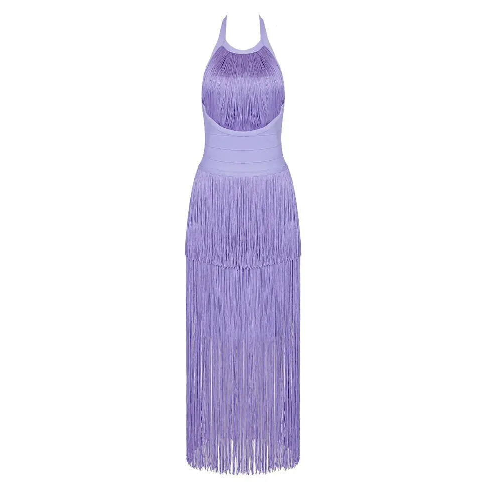 Fringe  Halterneck Backless Dress