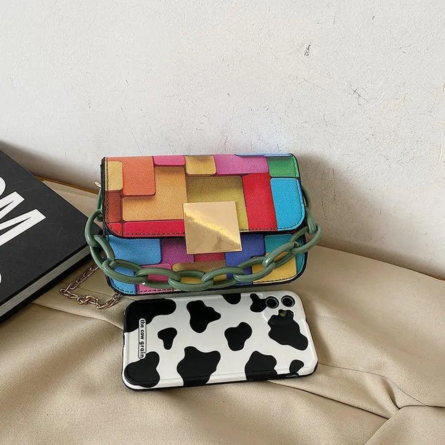 Printed Paneled Shoulder Purse