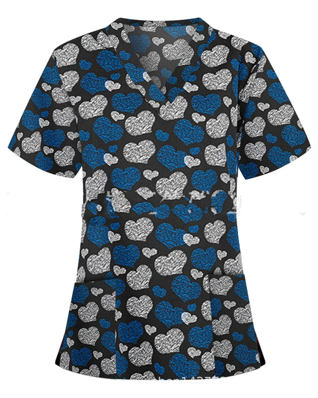 Nurse Uniform Pocket V-Neck Short-Sleeved T-Shirt