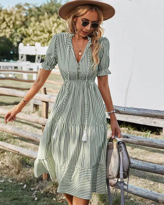 Florenza Short Sleeve Midi Striped Dress
