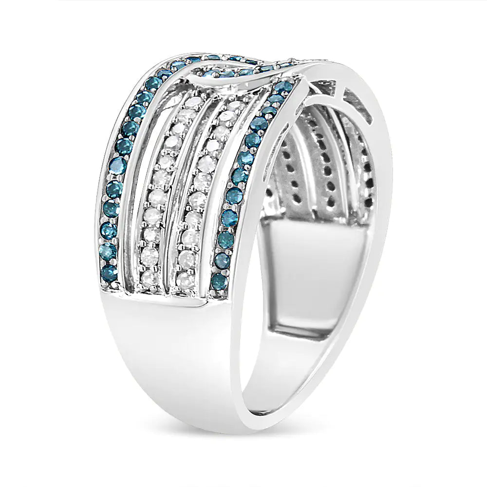 .925 Sterling Silver 1/2 Cttw White and Blue Color Treated Diamond Band Ring (H-I Color, I1-I2 Clarity)