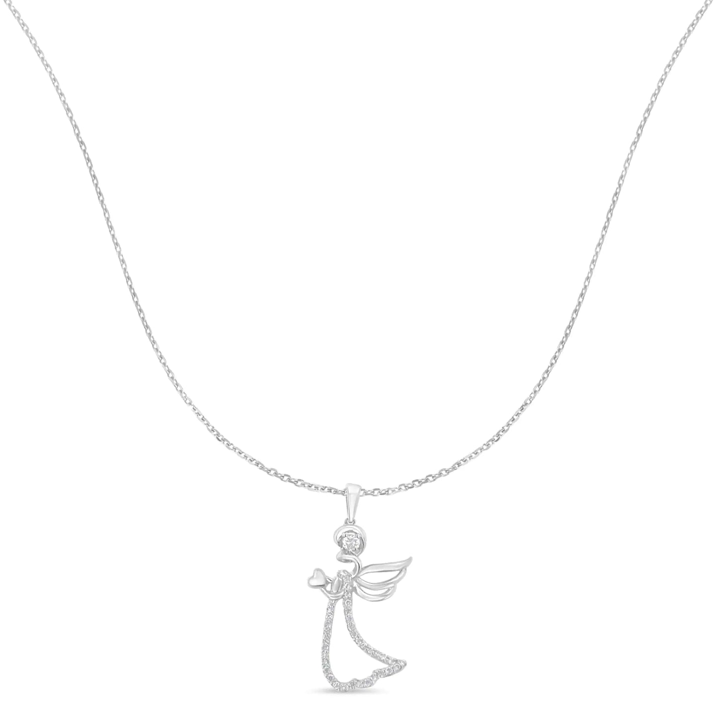 .925 Sterling Silver 1/5 cttw Diamond Angel Pendant Necklace (H-I, I1-I2)