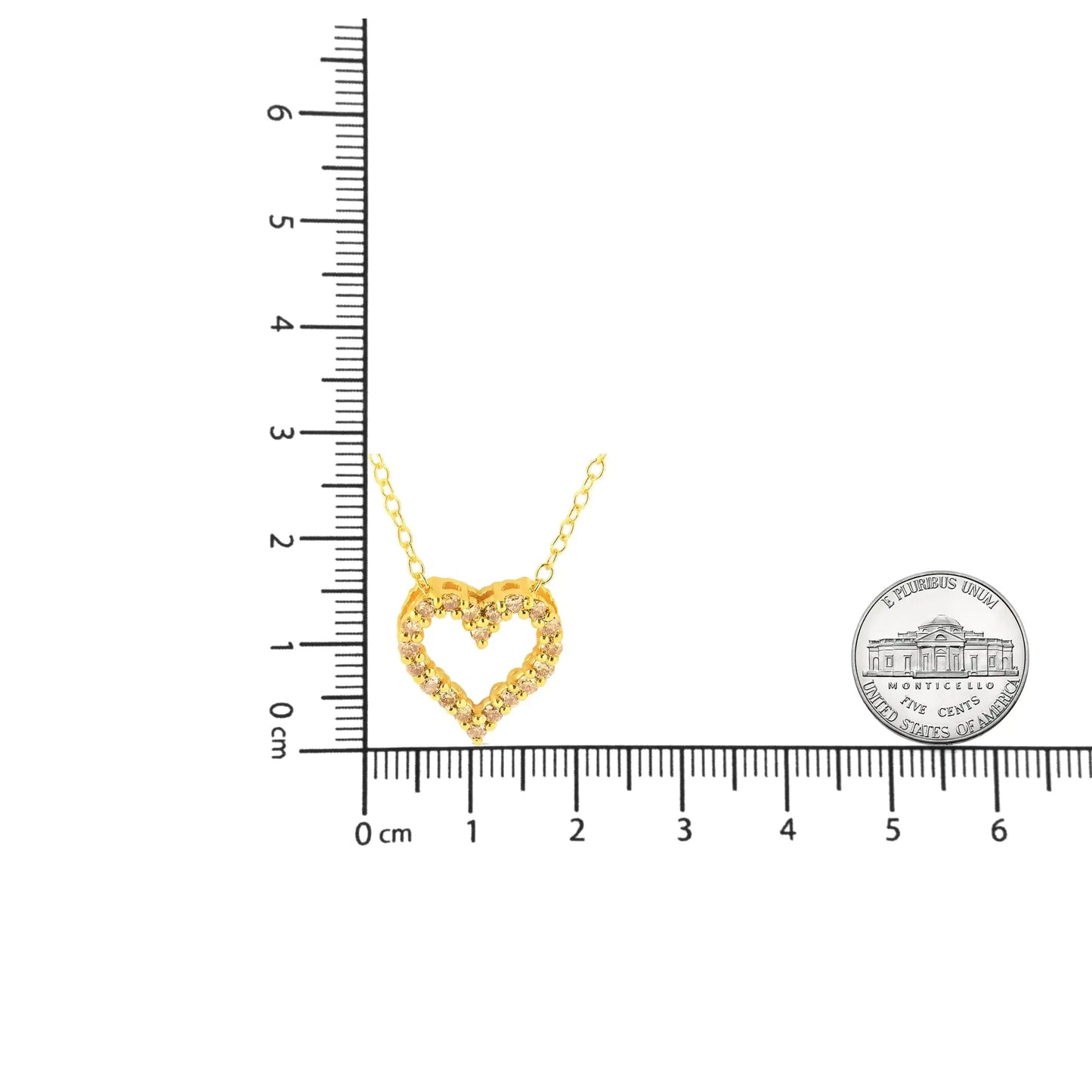 10K Yellow Gold Plated .925 Sterling Silver 1/4 Cttw Champagne Diamond Heart 18" Pendant Necklace (Champagne Color, I1-I2 Clarity)