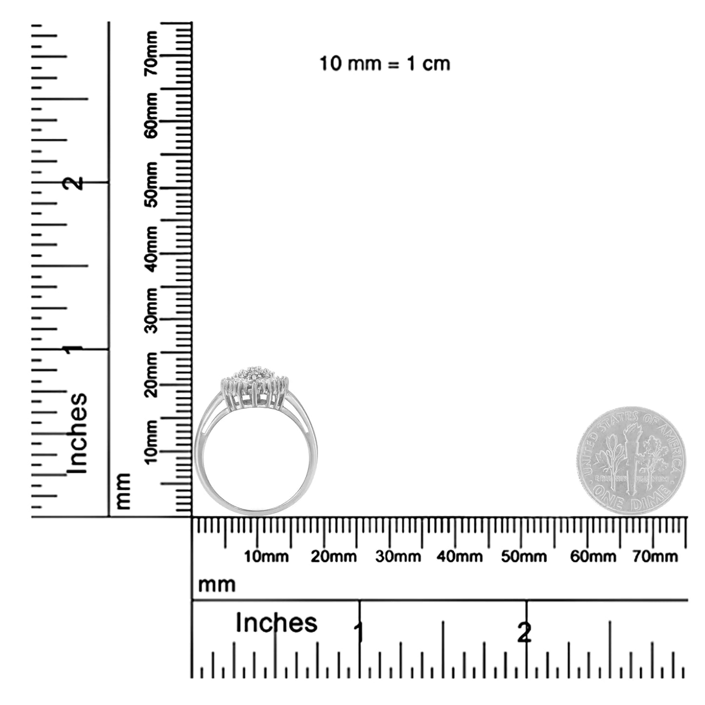 10K White Gold 1/2 Cttw Round & Baguette Cut Diamond Pear Shaped Domed Pavé Cluster with Halo Cocktail Ring (H-I Color, SI1-SI2 Clarity)