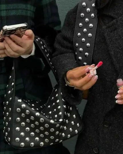 Rivet Underarm Shoulder Black Metal Motorcycle Bag