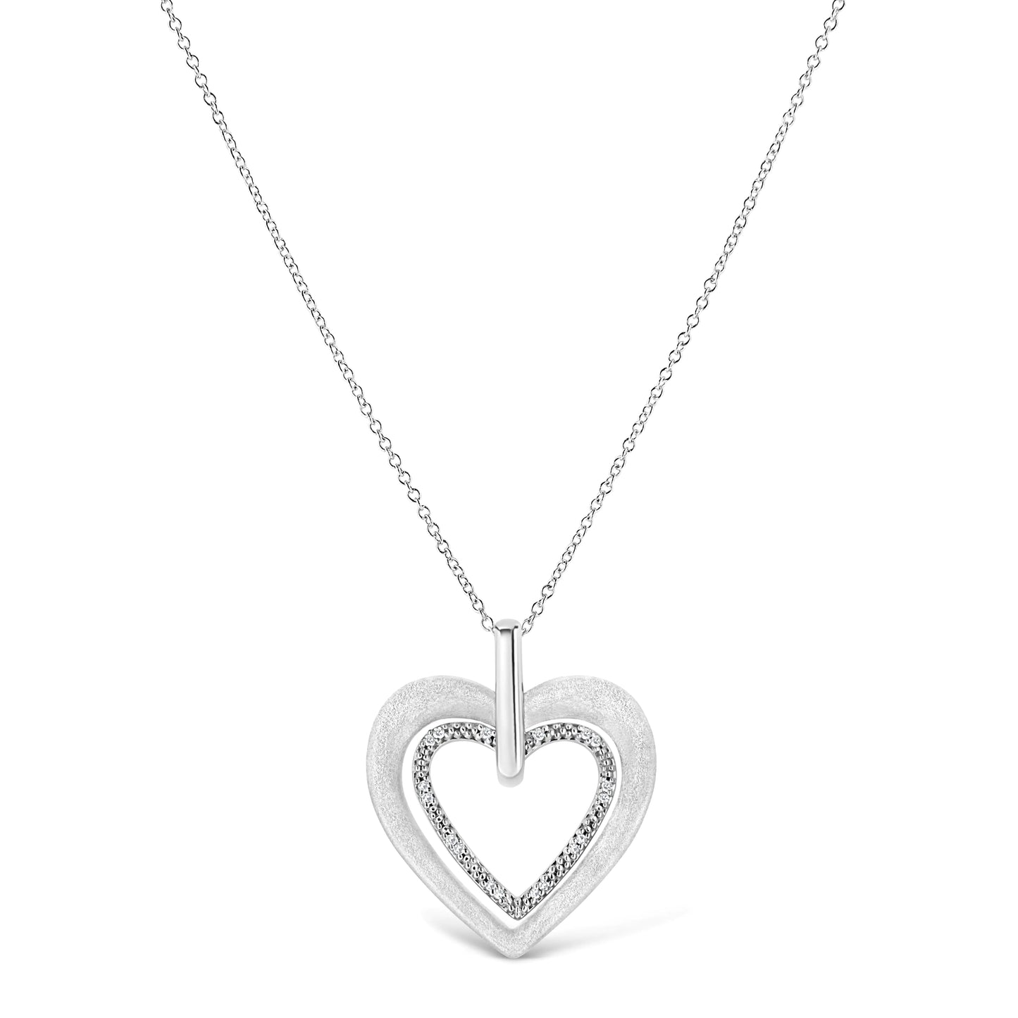 .925 Sterling Silver Prong-Set Diamond Accent Double Heart 18" Pendant Necklace (I-J Color, I1-I2 Clarity)