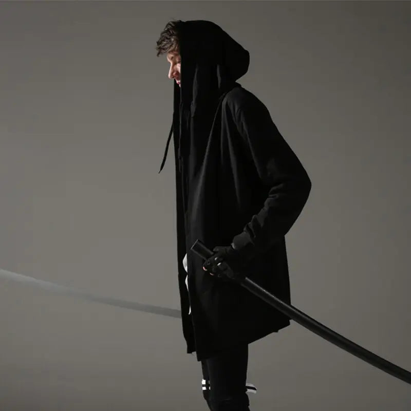 Black Hooded Wizard Trench Coat Windbreaker