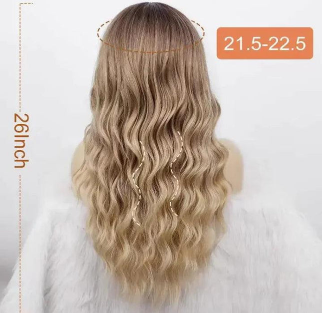 26 Inch Long Ash Blonde Wig With Bangs Natural Wavy Hair
