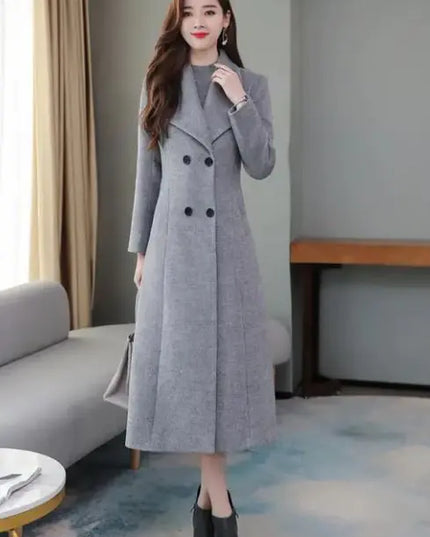 Women's Woolen Coat Over-the-knee Thickening Large Size Lapel