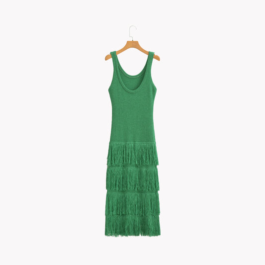 Tiered Tassel Knit Dress