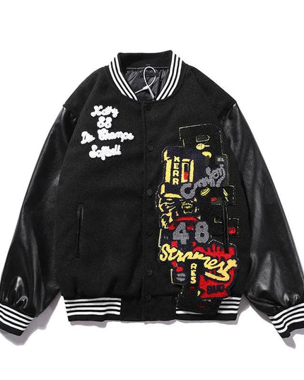 Woolen Leather Embroidered Baseball Jacket