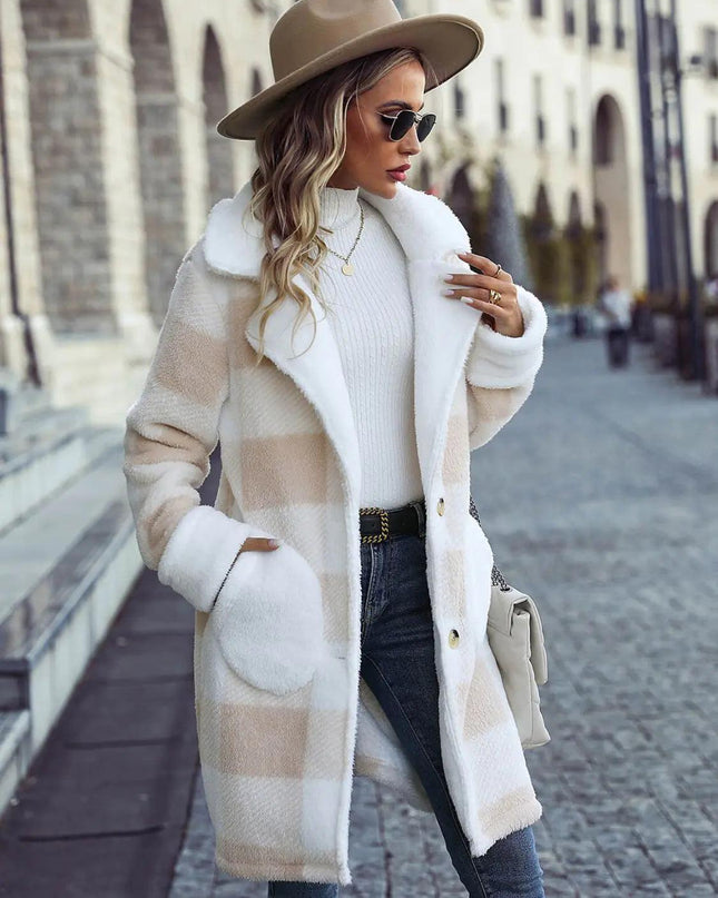 Single Breasted Plush Long Coat Women Blazer