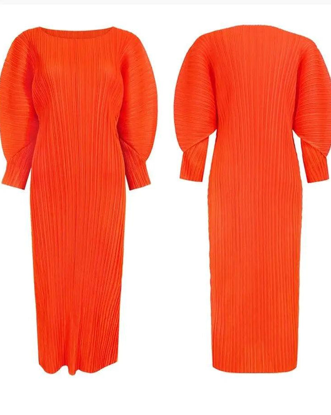 Full Color Pleated Dress