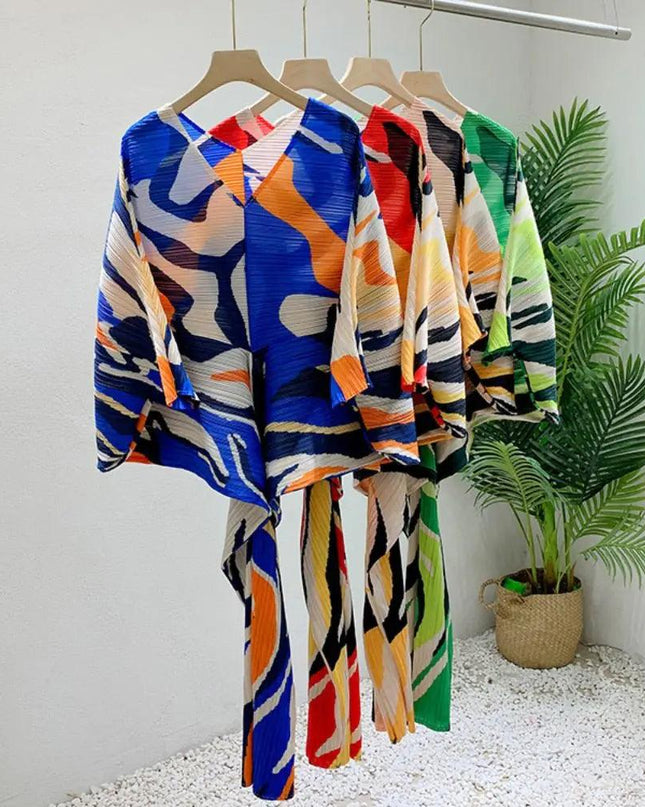 Long Leaf Pleated Dress