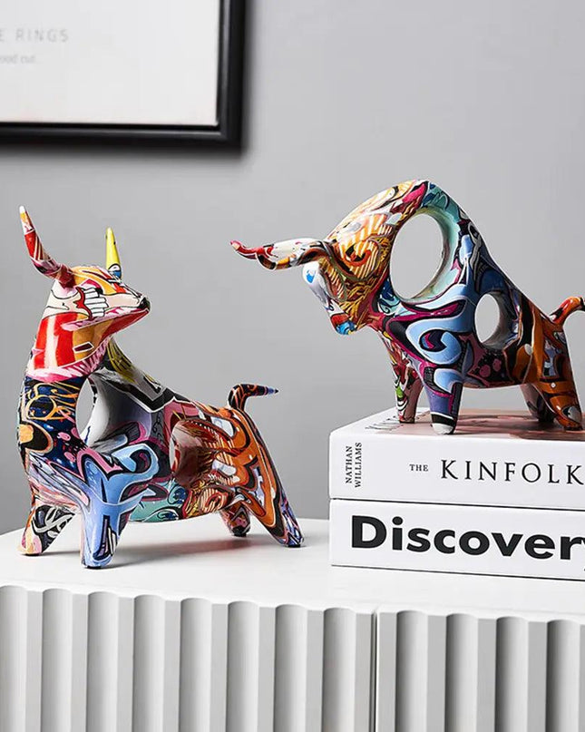 Modern Art Graffiti Cow Figurines