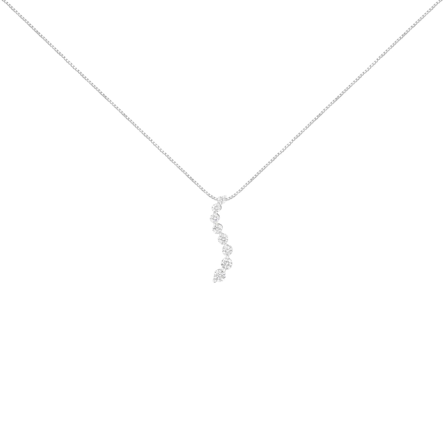 14K White Gold 3.0 Cttw Round-Brilliant & Baguette Cut Diamond S Shaped Graduated 18" Pendant Necklace (I-J Color, I2-I3 Clarity)