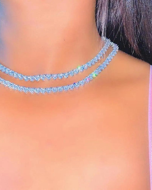 5A Heart CZ Tennis Necklace