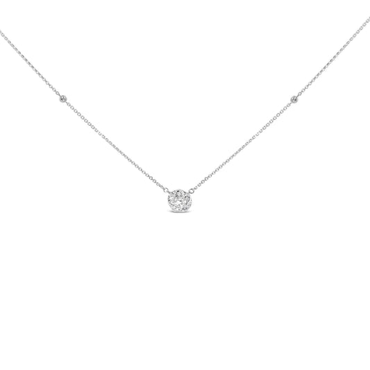 14k White Gold 5/8 Cttw Solitaire and Swirl Halo 18" Pendant Necklace (H-I Color, I1-I2 Clarity)