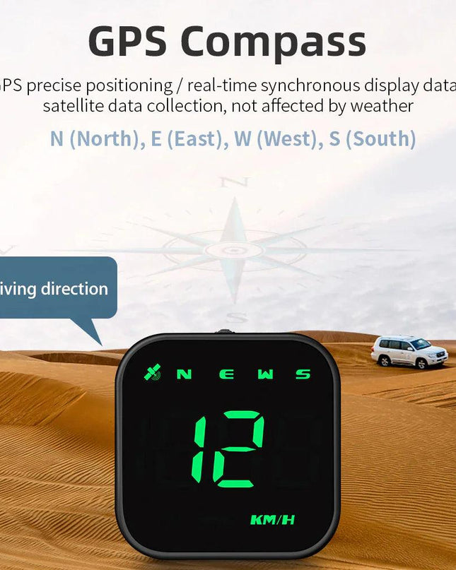 Digital Car HUD GPS Speedometer Head Up Display MPH KMH Compass Overspeed Alarm