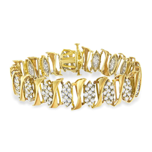 10K Yellow Gold Diamond Cluster Link Tennis Bracelet (7.00cttw, I-J color, I2-I3 clarity))