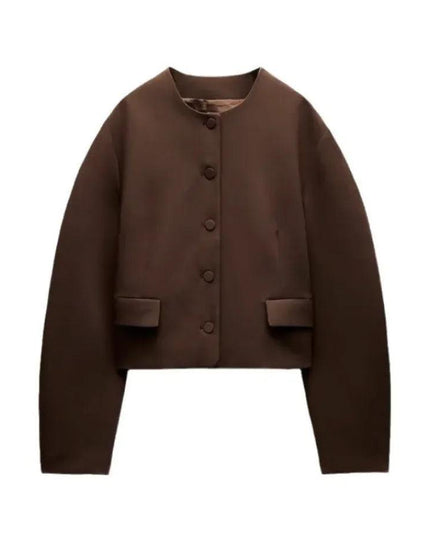 Slim-Fit Stand Collar Jacket & Skirt Set