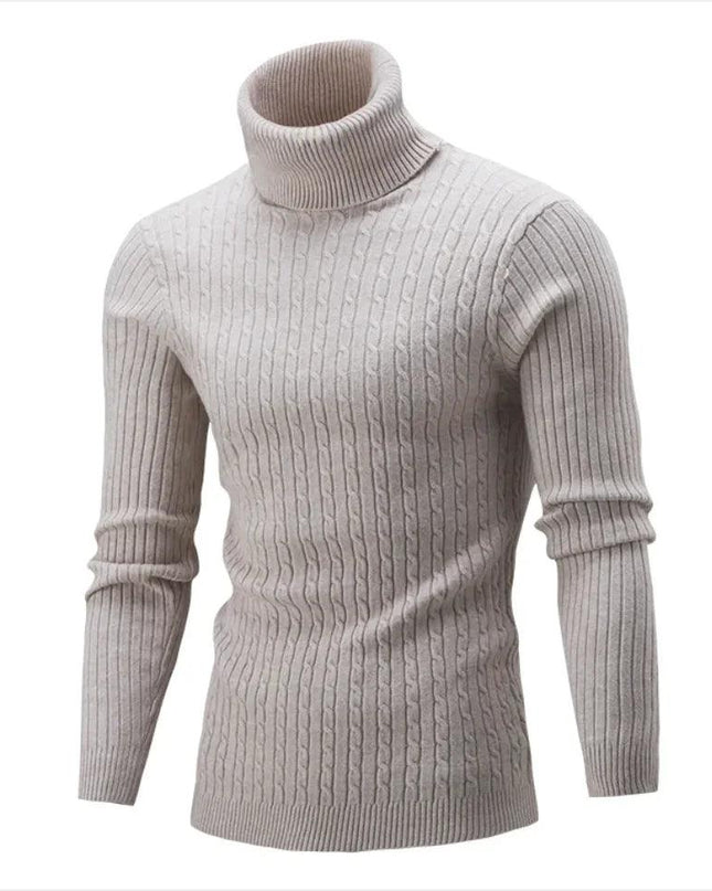Men's Slim-Fit Knitted Turtleneck Sweater - Solid Color