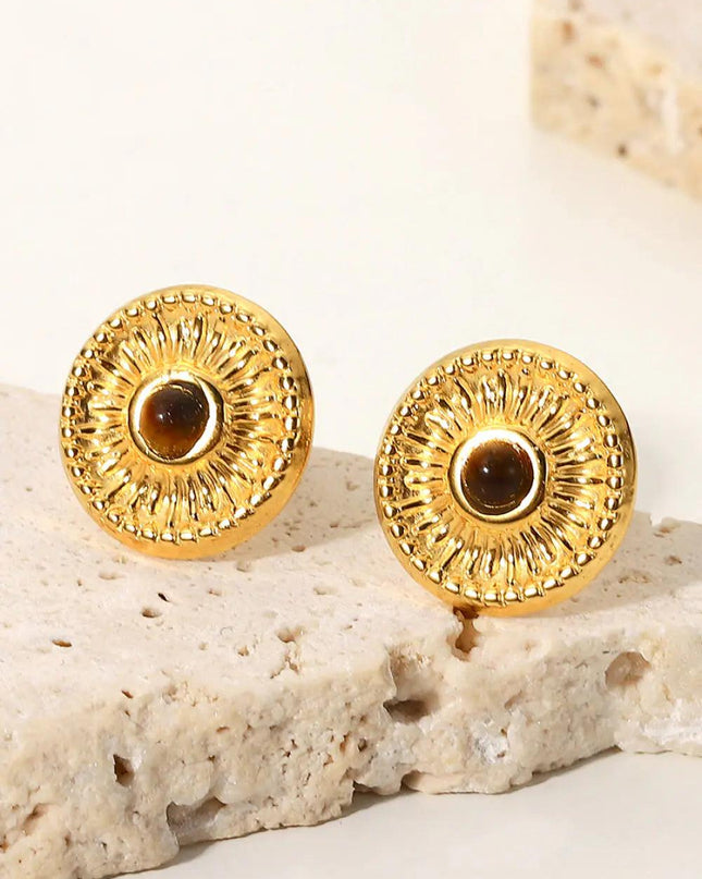 18K Gold Plated Round Stud Earrings