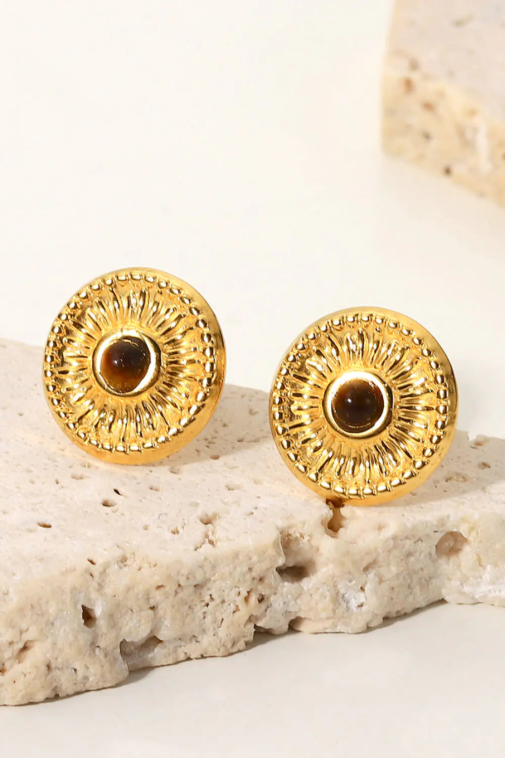 18K Gold Plated Round Stud Earrings