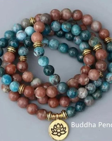 Natural 108 Apatite Lotus Bracelet Buddha Pendant Tree Of Life