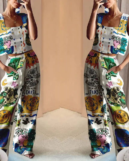 Women's Sleeveless Vest and Wide-Leg Pants Set