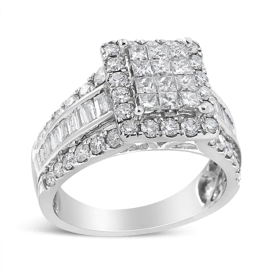 14K White Gold 2.00 Cttw Composite Head with Halo and Side Stones Diamond Ring (H-I Color, SI1-SI2 Clarity)