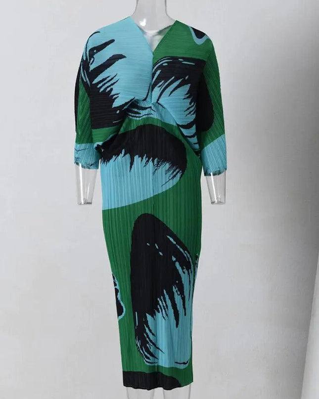 Big Leaf Pleated Dress