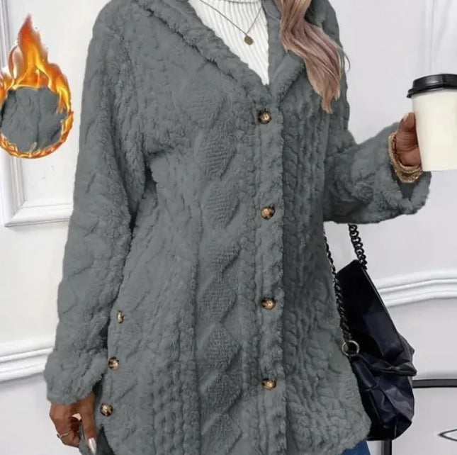 Hooded Button-Up Long Cardigan Coat