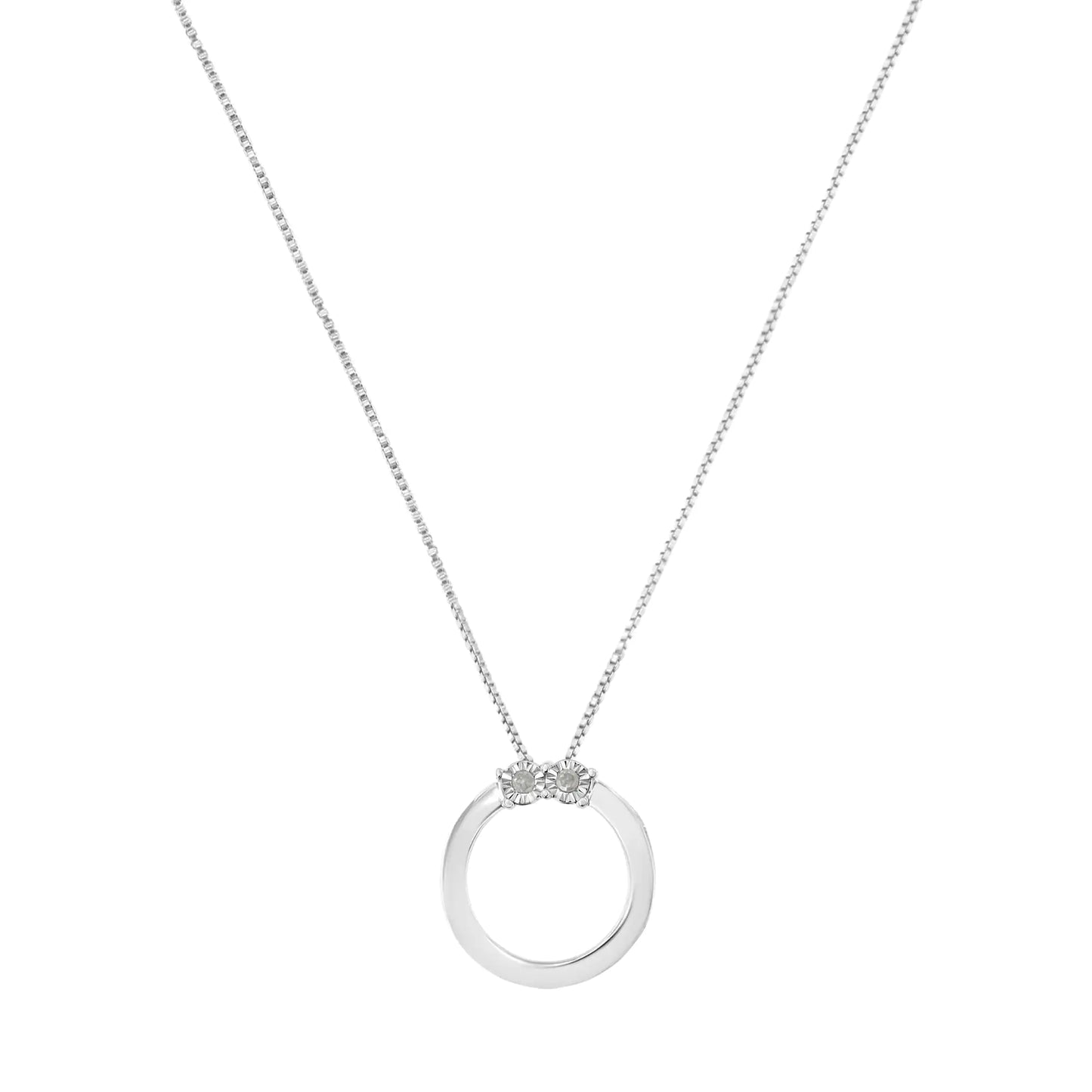 .925 Sterling Silver 1/10 Cttw Diamond Miracle-Set 2 Stone 'Together Forever' Open Circle 18" Box Chain Pendant Necklace (I-J Color, I2-I3 Clarity)