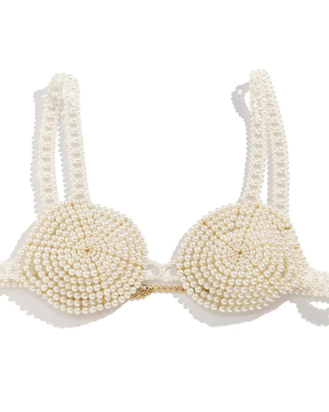 White Beaded Pearl Corset Bra