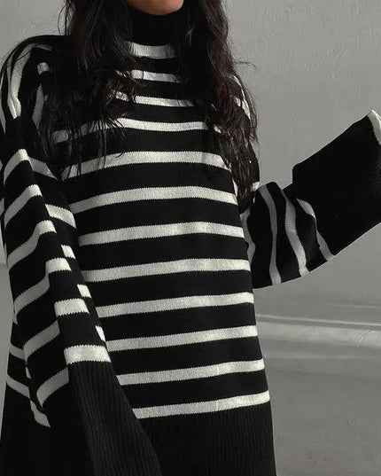 Loose Striped Turtleneck Sweater