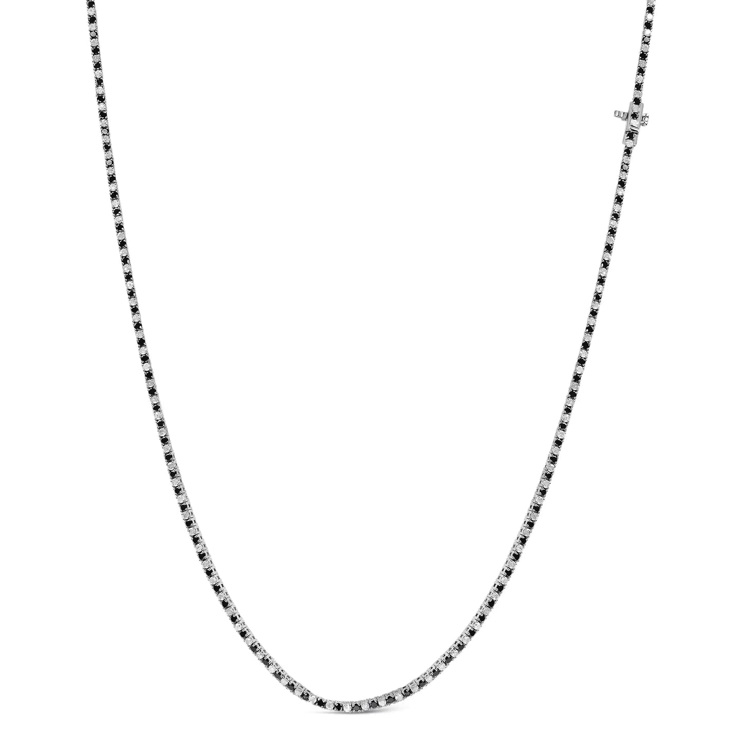 .925 Sterling Silver 7.0 Carat Alternating White and Black Diamond Tennis Necklace (Black/I-J Color, I2-I3 Clarity) - 16- 18" Inches