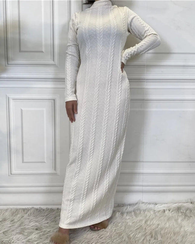 Solid Color Knitted Sweater Base Dress