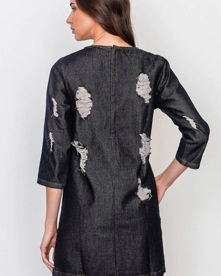 Denim Distressed Mini Dress