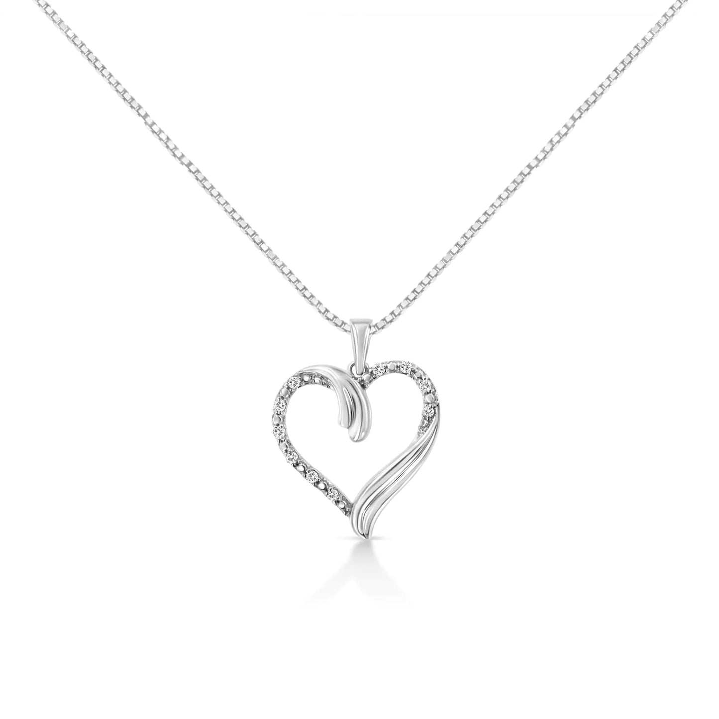 .925 Sterling Silver 1/10 Cttw Prong-Set Round Cut Diamond Open Heart 18" Pendent Necklace (I-J Color, I2-I3 Clarity)