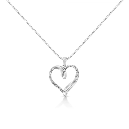 .925 Sterling Silver 1/10 Cttw Prong-Set Round Cut Diamond Open Heart 18" Pendent Necklace (I-J Color, I2-I3 Clarity)