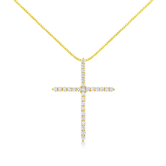 10K Yellow Gold Plated .925 Sterling Silver 3.0 Cttw Prong-Set Round Brilliant Cut Diamond Cross 18" Pendant Necklace (J-K Color, I1-I2 Clarity)