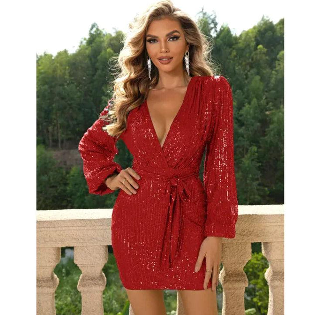 Elegant Pure Color Sequins Dress