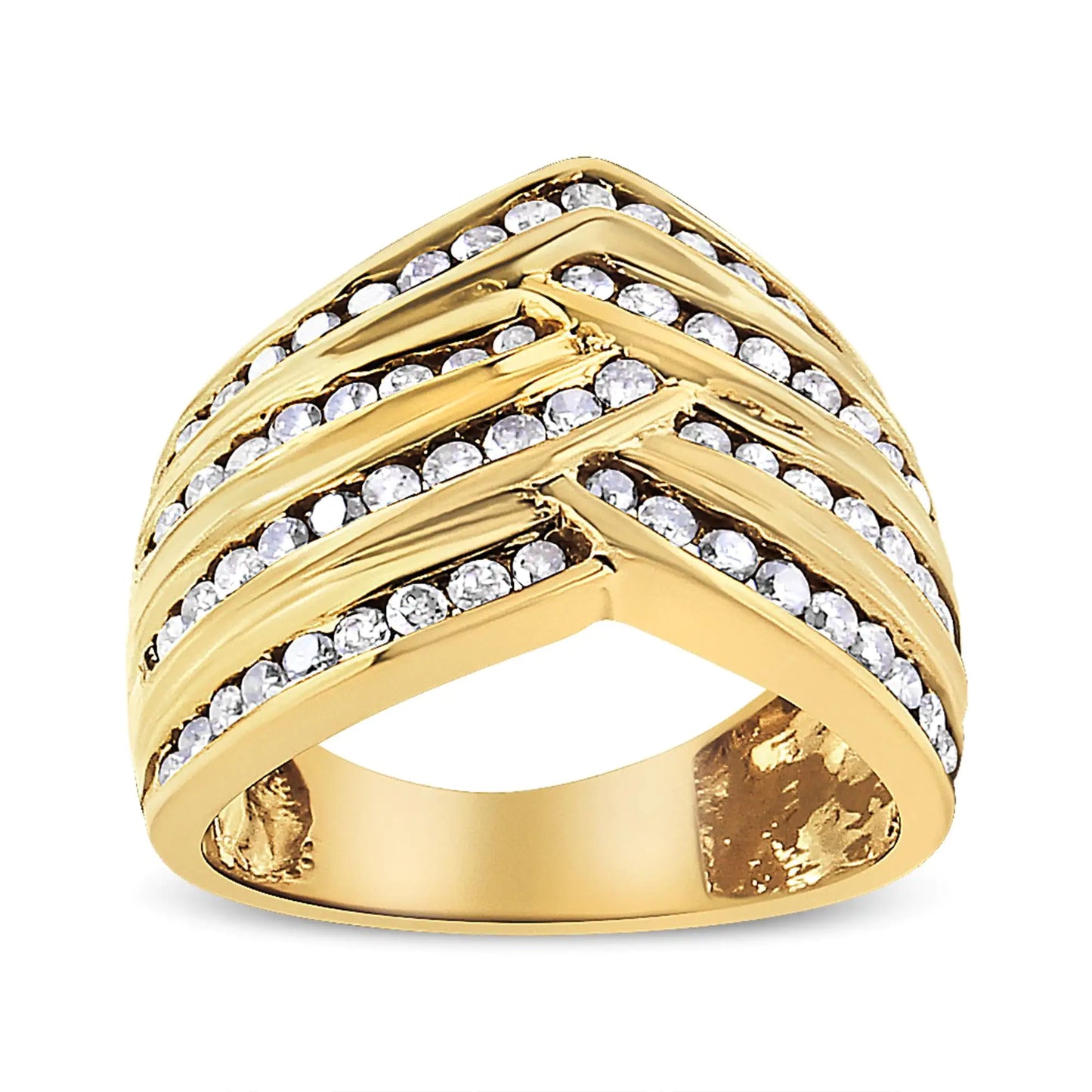 10K Yellow Gold Plated .925 Sterling Silver 1 1/2 Cttw Diamond Channel Band (Champagne Color, I2-I3 Clarity) Ring