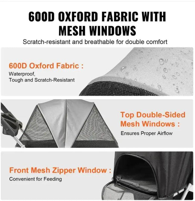 VEVOR Pet Stroller, A Four-wheeled Rotating Dog Stroller With A Brake, Has A Weight Capacity Of 35 Pounds