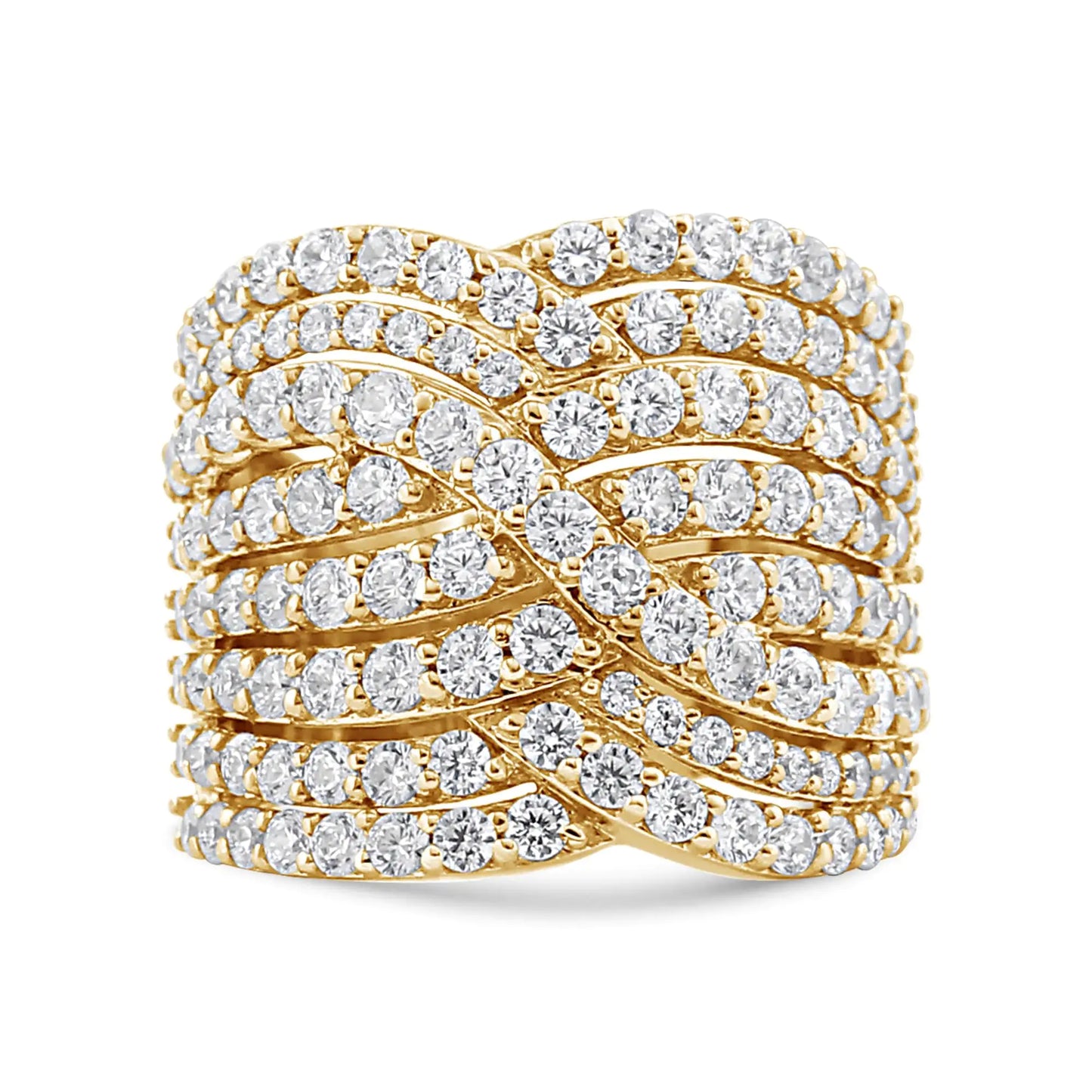 10K Yellow Gold 3.0 Cttw Diamond Eight-Row Bypass Crossover Statement Band Ring (H-I Color, I2-I3 Clarity)