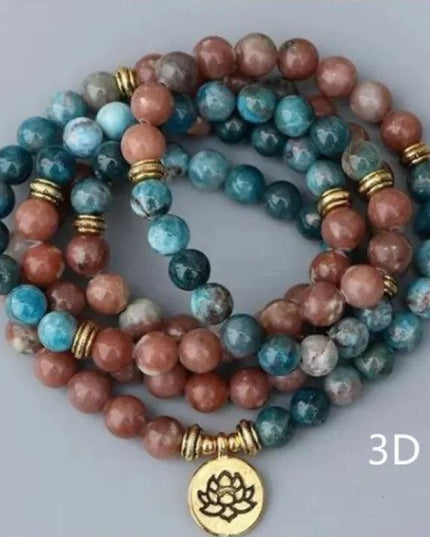 Natural 108 Apatite Lotus Bracelet Buddha Pendant Tree Of Life