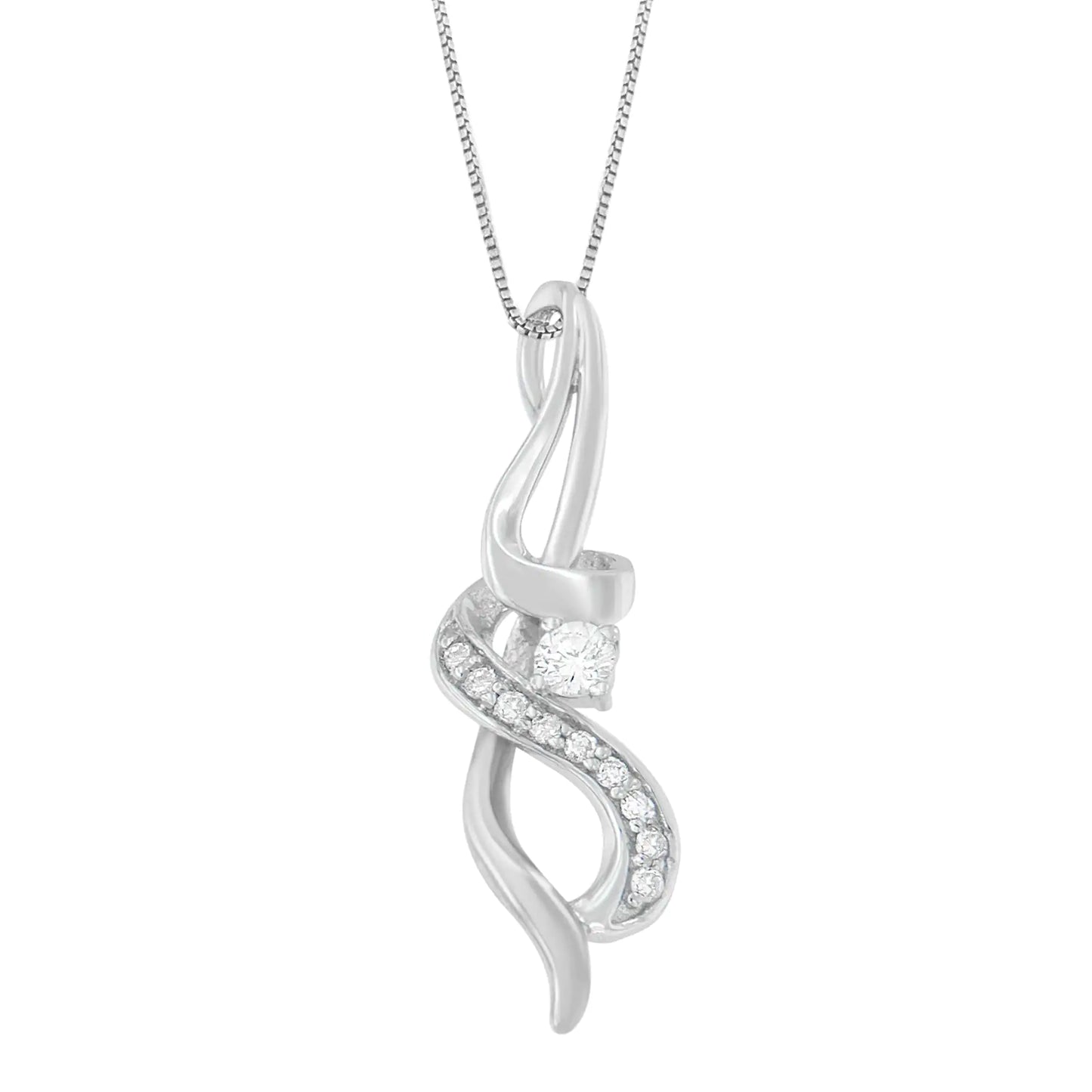 Espira 10K White Gold 1/5 cttw Round Cut Diamond Swirl Pendant Necklace (J-K, I1-I2)